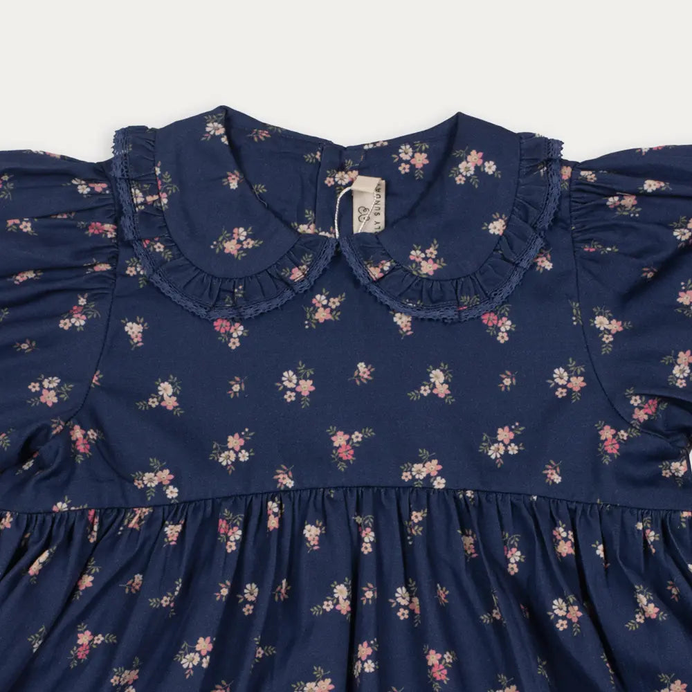 Early Sunday Marguerite Dress For Girls - Ditsy Bouquet Navy