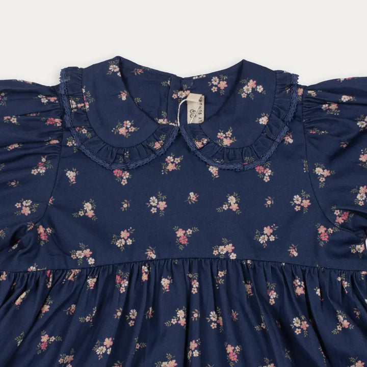 Early Sunday Marguerite Dress For Girls - Ditsy Bouquet Navy