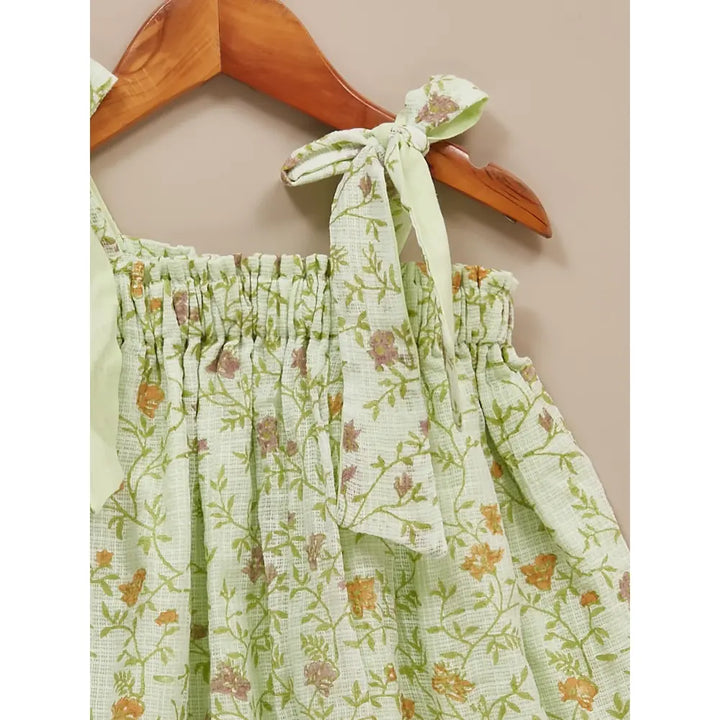 Liz Jacob Girls Green Kota Cotton Blockprinted Dress | Fern Hill