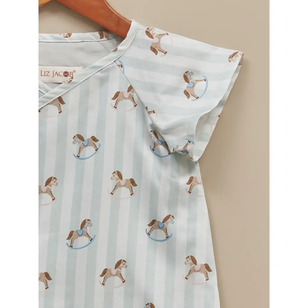 Liz Jacob Baby | Blue Cotton Kimono Romper | Rocking Horse