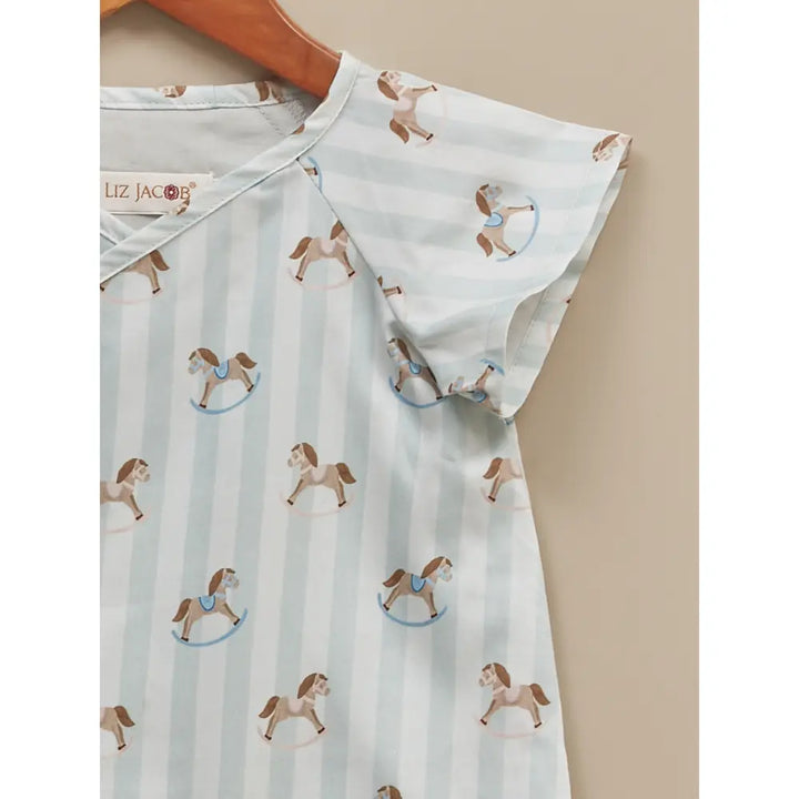 Liz Jacob Baby | Blue Cotton Kimono Romper | Rocking Horse