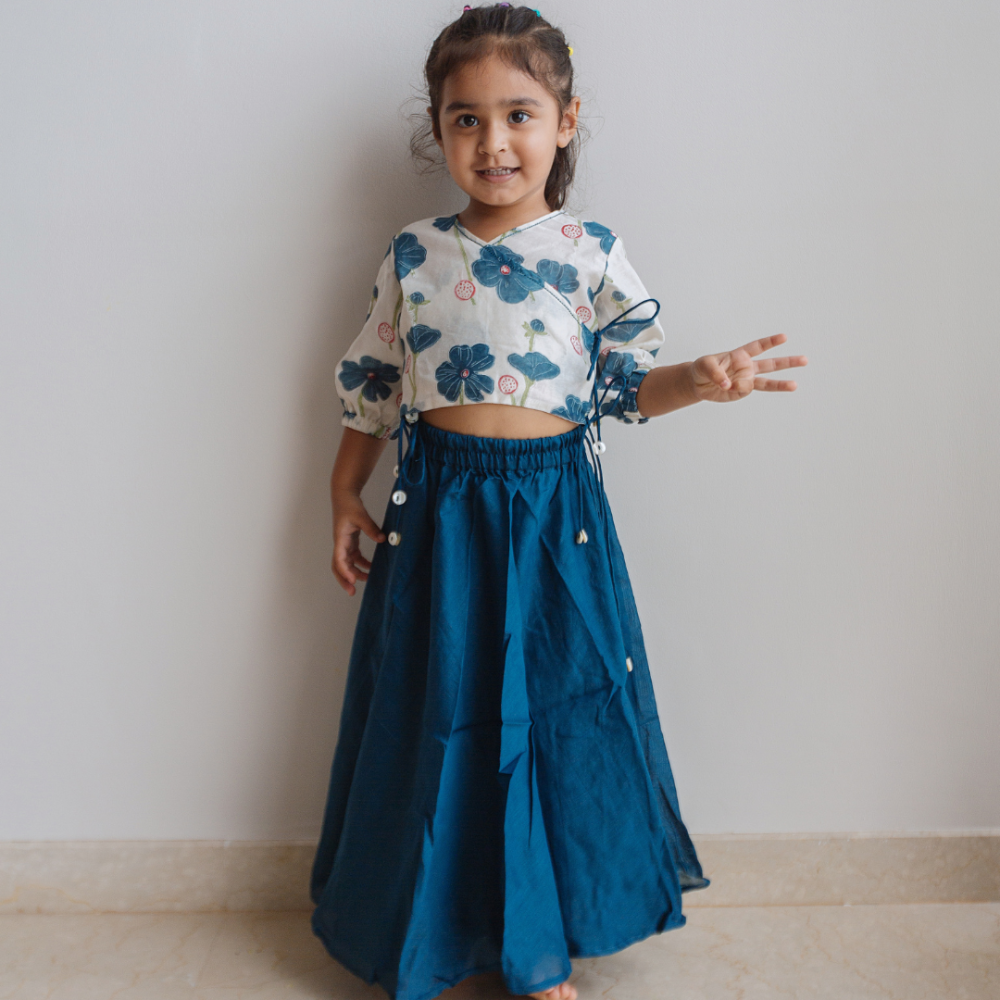 Dulaar Chanderi Lehenga Set - Poppy Fields Sapphire