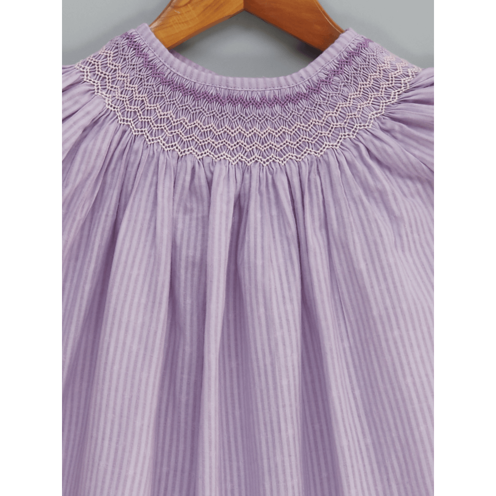 Liz Jacob Sweet Lavender Handwoven Cotton Dress – Hand Smocked