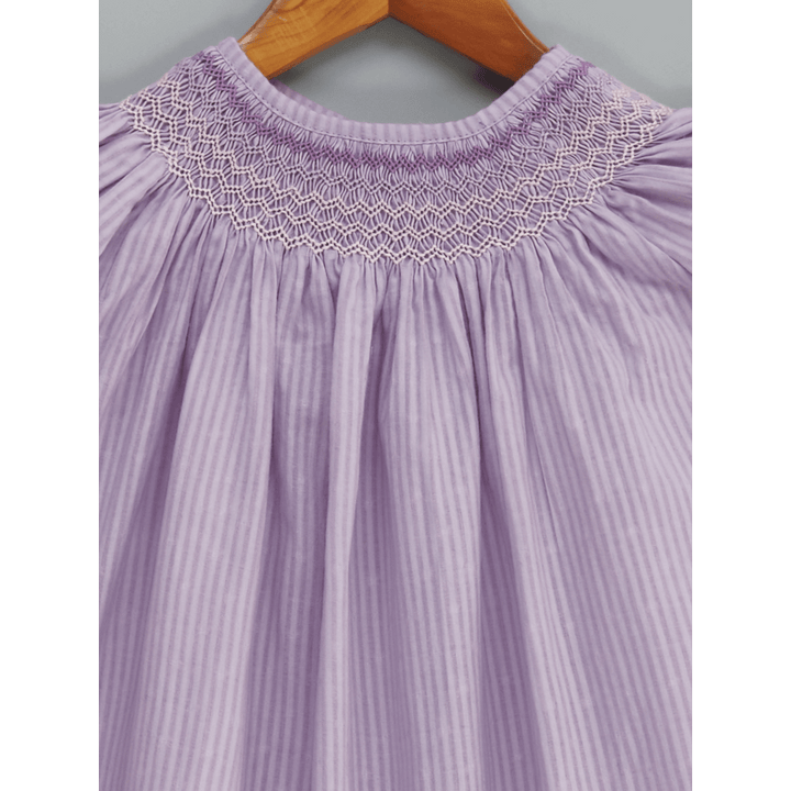 Liz Jacob Sweet Lavender Handwoven Cotton Dress – Hand Smocked