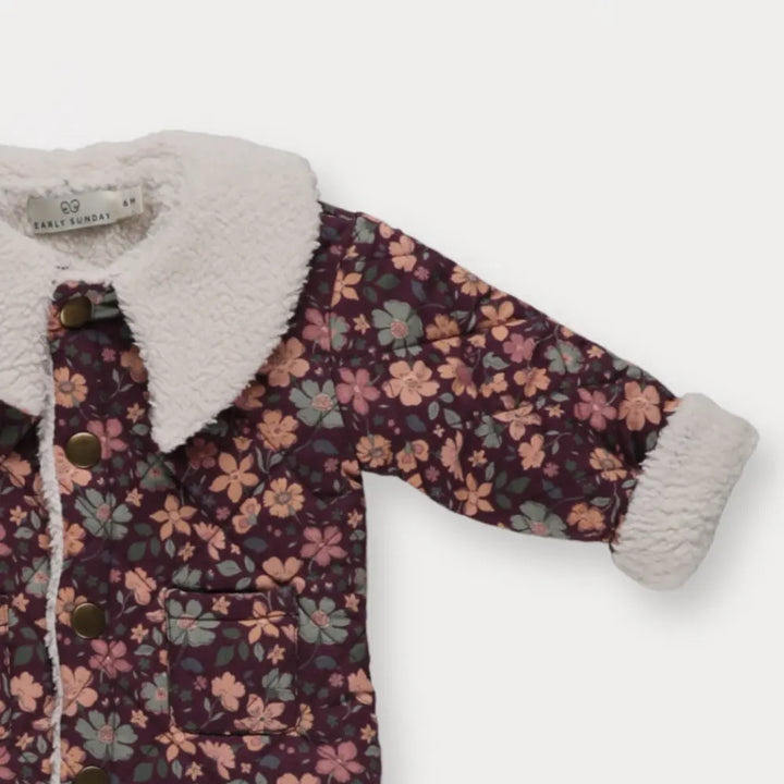 Early Sunday Molly Baby Quilted Jacket - Garden Flowers Plum