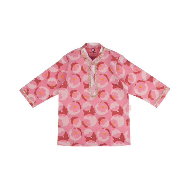 Dulaar Chanderi Kurta Pyjama Set | Hand-Block Printed (Gota Work) - Flowering Circles