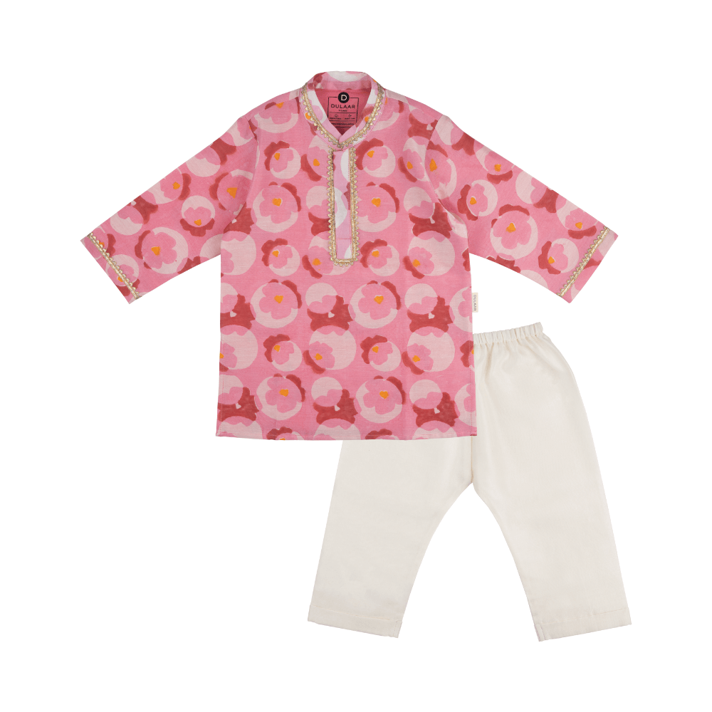 Dulaar Chanderi Kurta Pyjama Set | Hand-Block Printed (Gota Work) - Flowering Circles