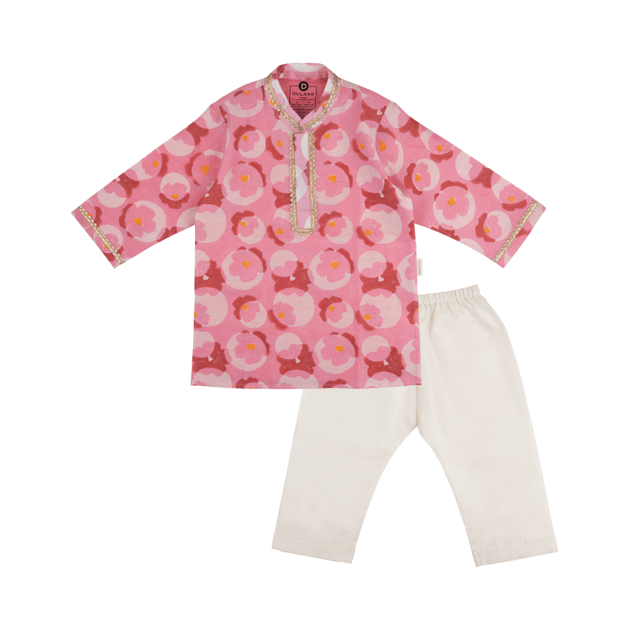 Dulaar Chanderi Kurta Pyjama Set | Hand-Block Printed (Gota Work) - Flowering Circles