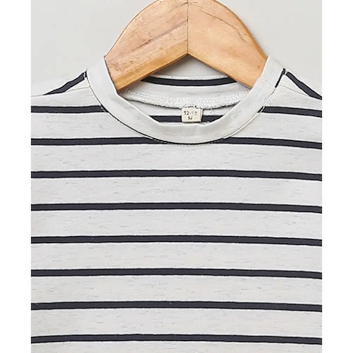 Sweetlime By AS Cotton Dungaree and Jersey T-Shirt Stripes Co-ord Set - White &amp; Yellow