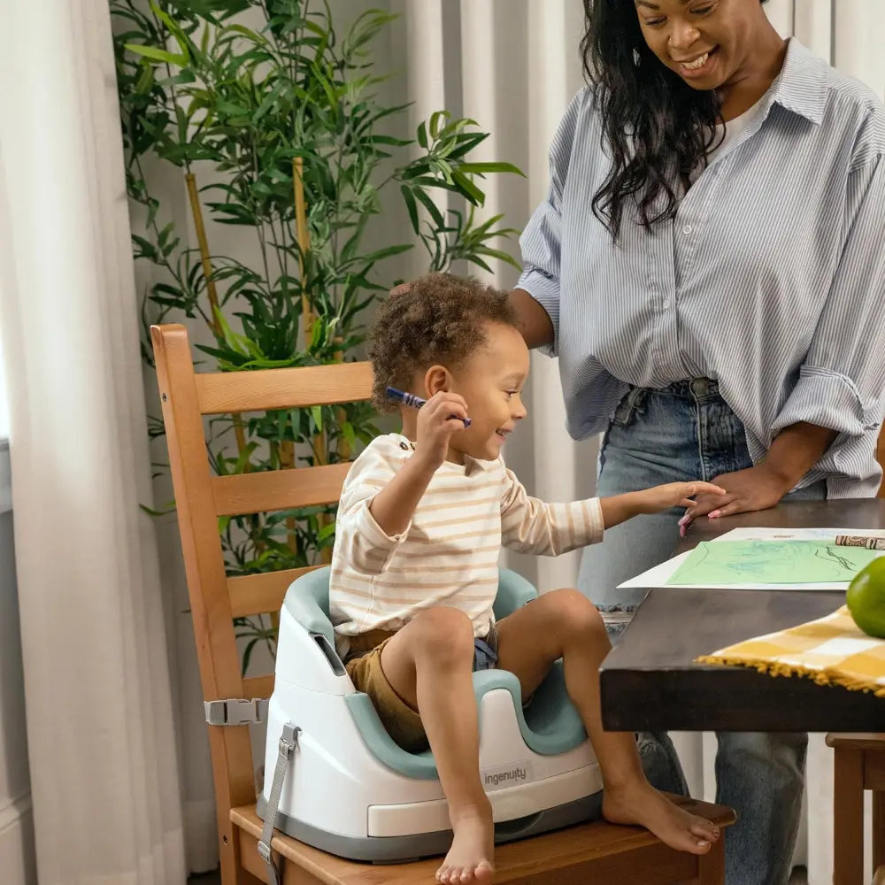 Ingenuity Baby Base 2-in-1 Booster Seat with Removable Tray &amp; Toddler Seat Conversion, Designed for Feeding &amp; Playtime, 6 - 36 months, Mist