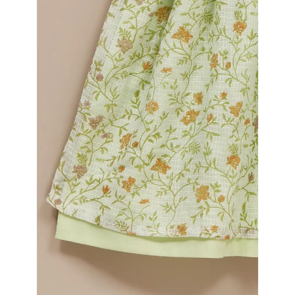 Liz Jacob Girls Green Kota Cotton Blockprinted Dress | Fern Hill