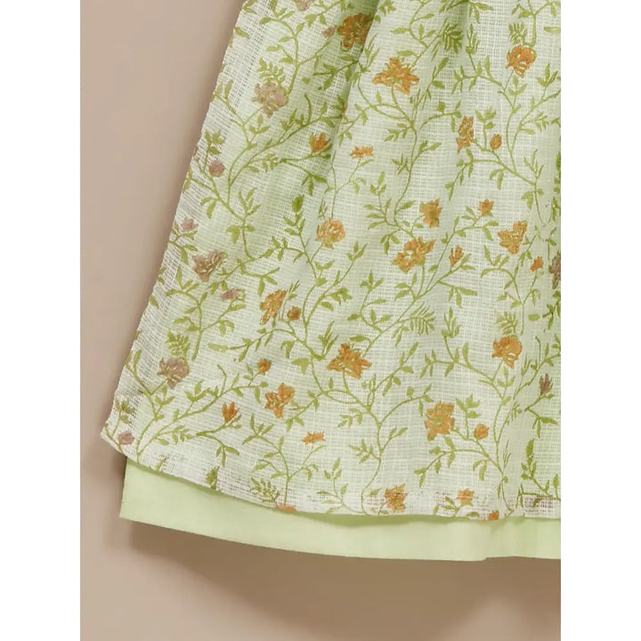 Liz Jacob Girls Green Kota Cotton Blockprinted Dress | Fern Hill
