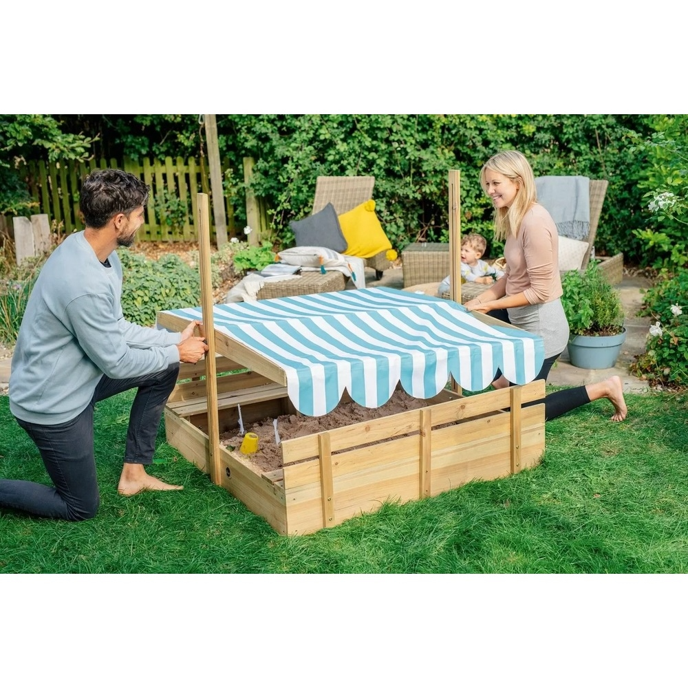 Plum Wooden Sandpit With Canopy - Natural