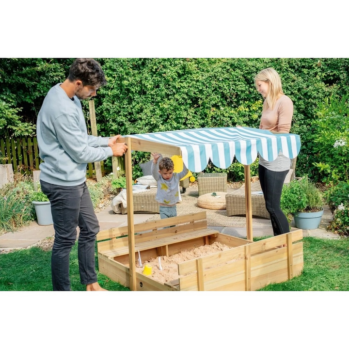 Plum Wooden Sandpit With Canopy - Natural