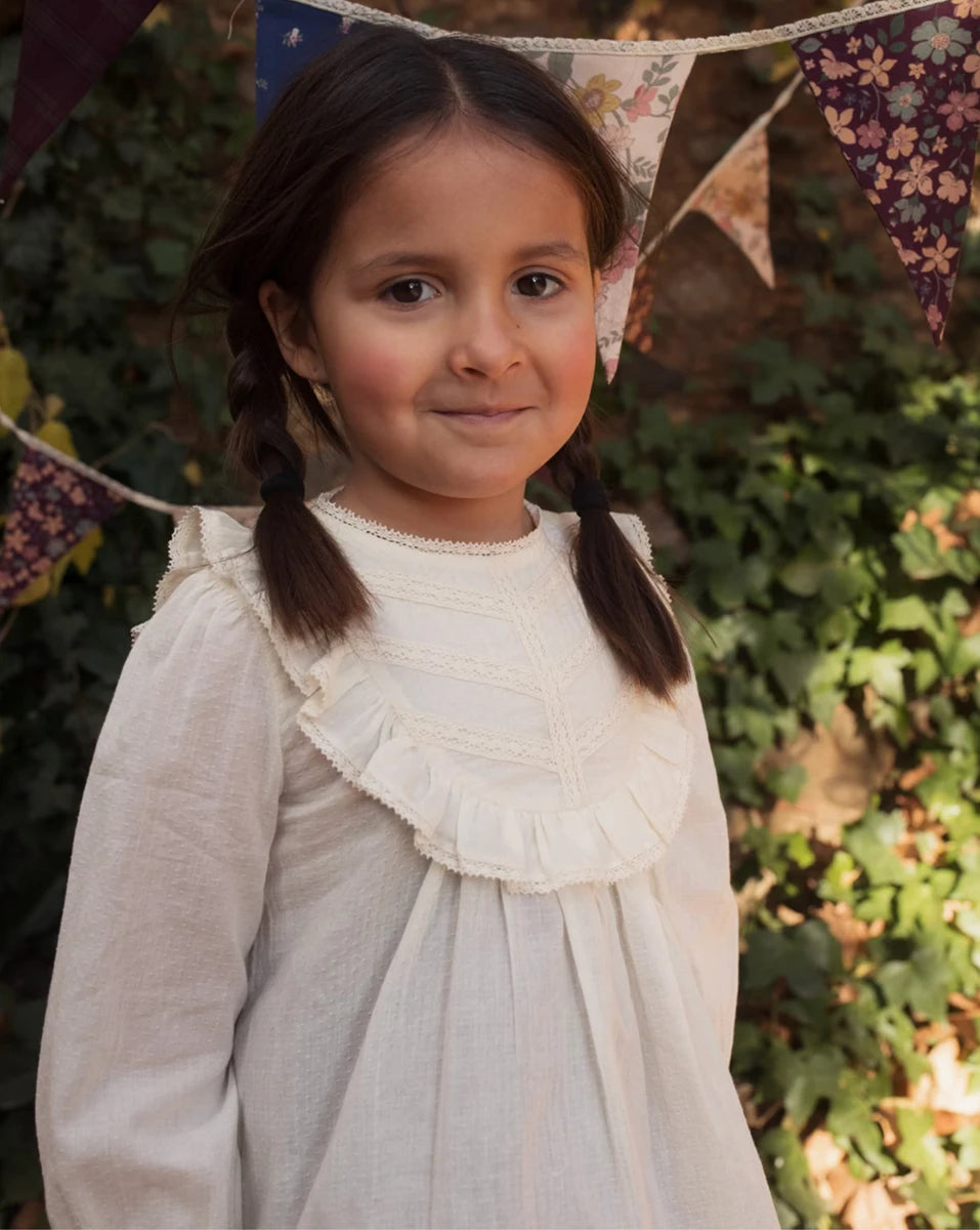 Early Sunday Lauren Blouse For Girls - Jeera Dobby Ecru