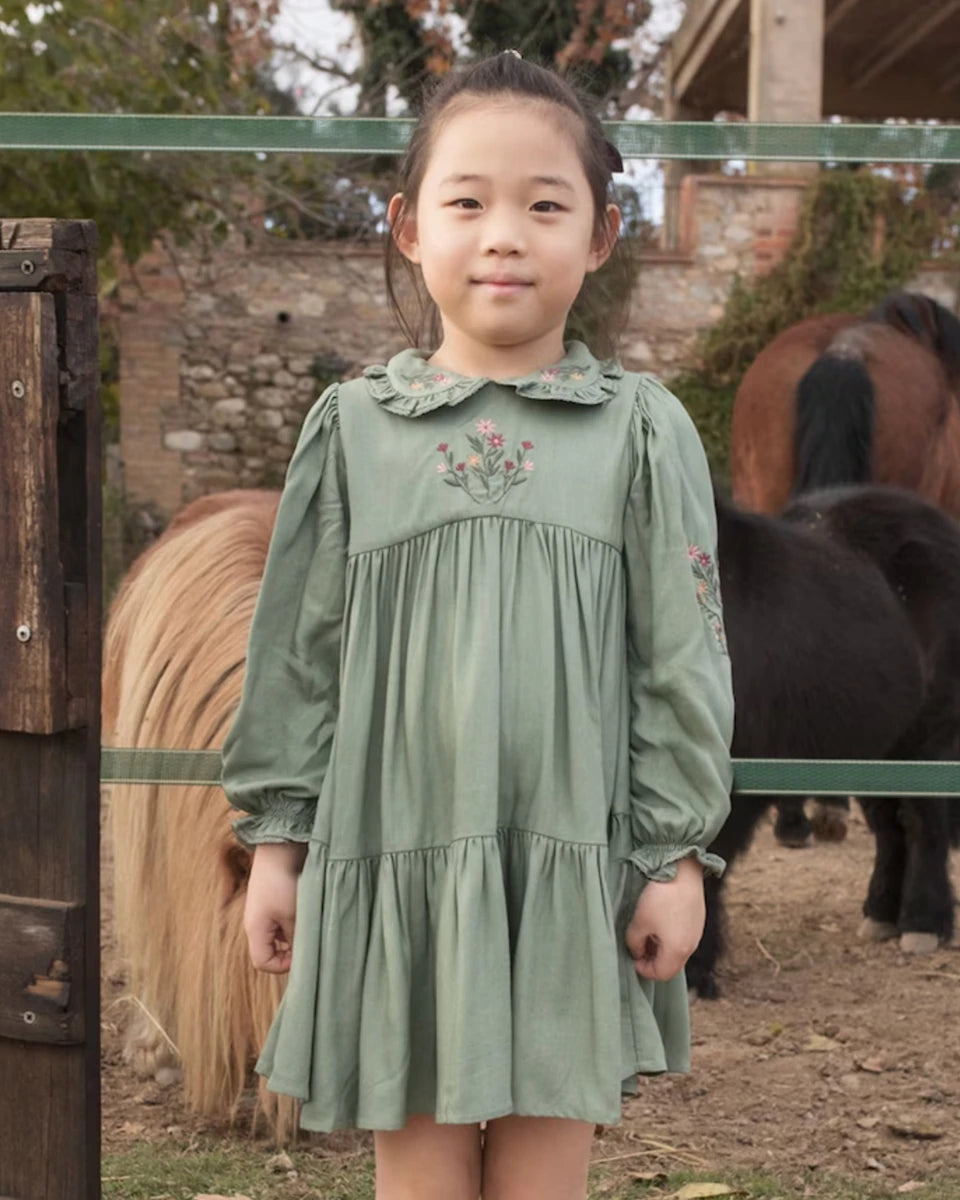 Early Sunday Marguerite Dress For Girls - Sage Green