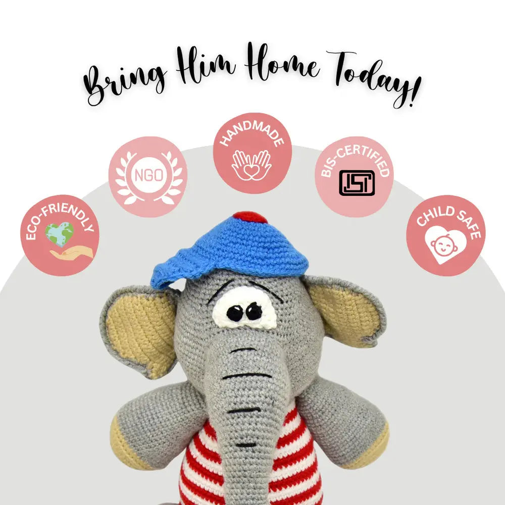 Bobo the Elephant – Lovingly Handmade Crochet Soft Toy | Safe &amp; Adorable Gift for Kids