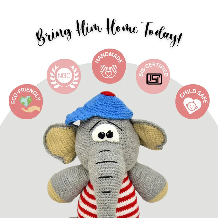 Bobo the Elephant – Lovingly Handmade Crochet Soft Toy | Safe &amp; Adorable Gift for Kids