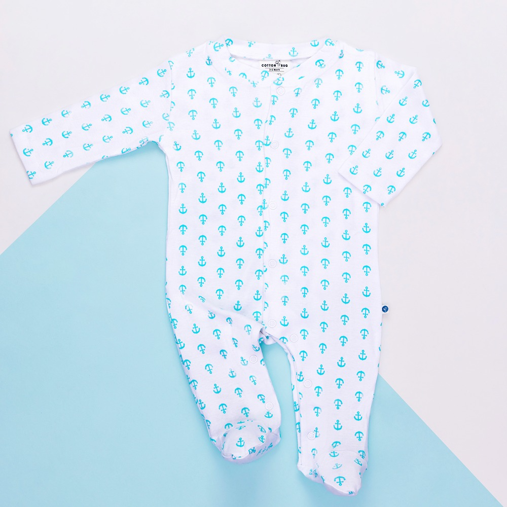 Cotton Bug Pyjama Romper - Anchor