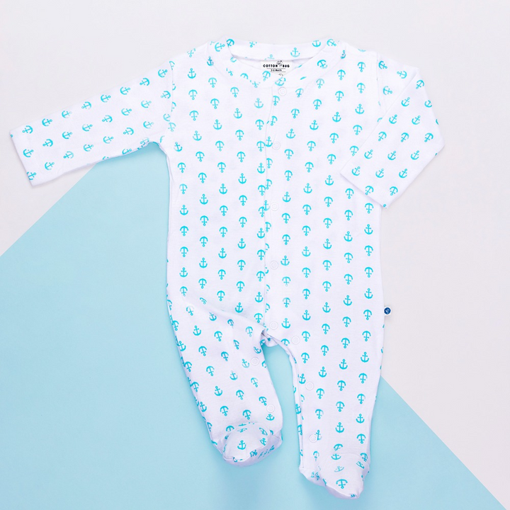 Cotton Bug Pyjama Romper - Anchor