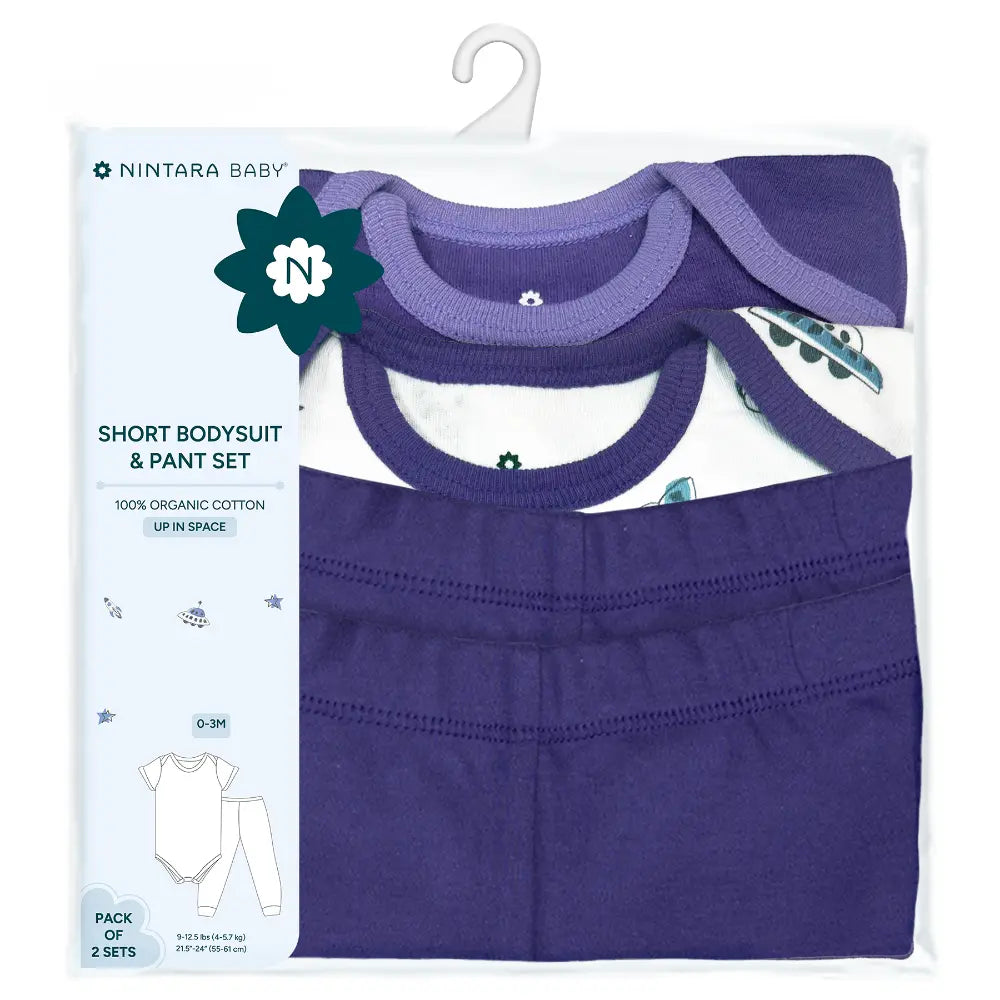 Nintara Baby 100% Cotton Unisex Bodysuit &amp; Pant Set – Up in space (Pack of 2)