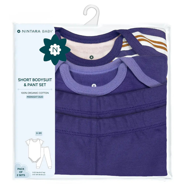 Nintara Baby 100% Cotton Unisex Bodysuit &amp; Pant Set – Midnight Duo (Pack of 2)
