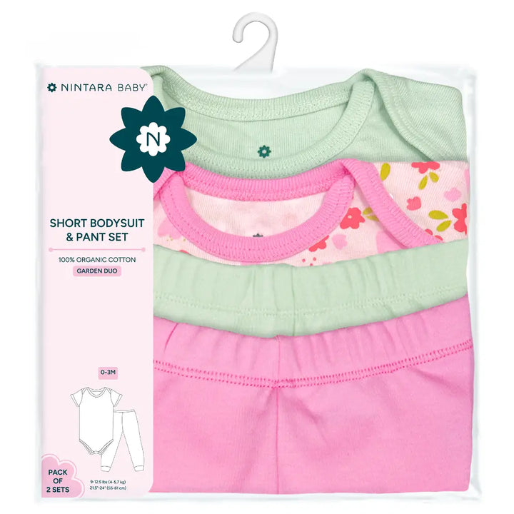 Nintara Baby 100% Cotton Bodysuit &amp; Pant Set - Garden Duo (Pack of 2)