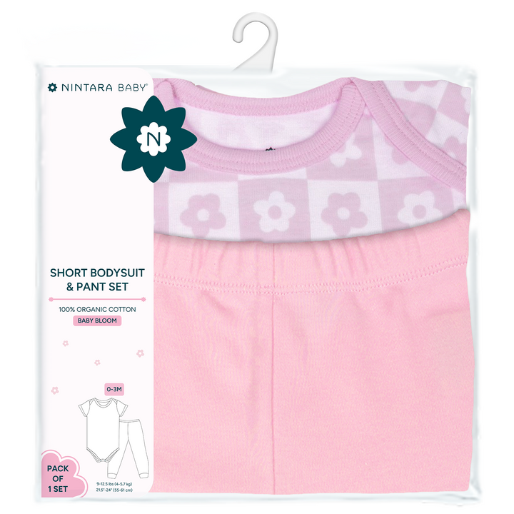 Nintara Baby 100% Cotton Unisex Bodysuit &amp; Pant Set – Baby Bloom (Pack of 1)