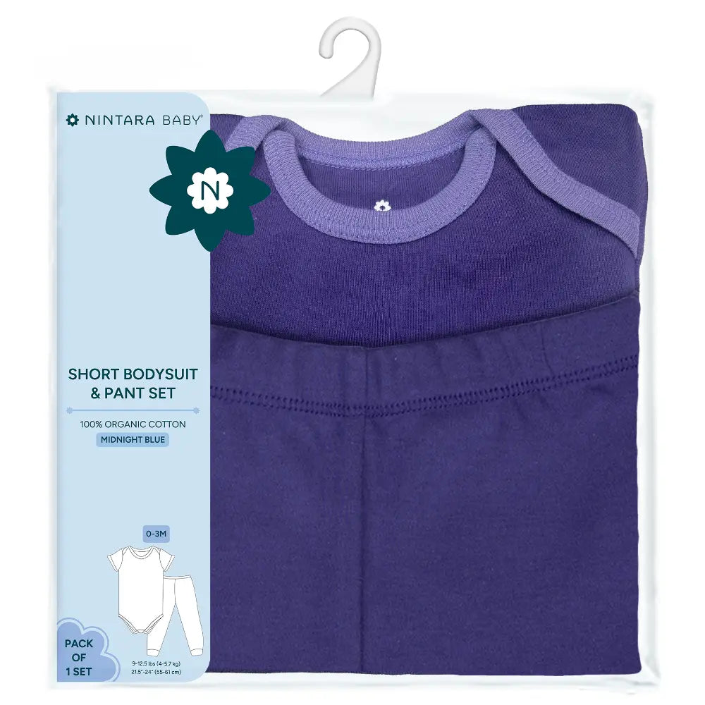 Nintara Baby 100% Cotton Unisex Bodysuit &amp; Pant Set – Midnight Blue