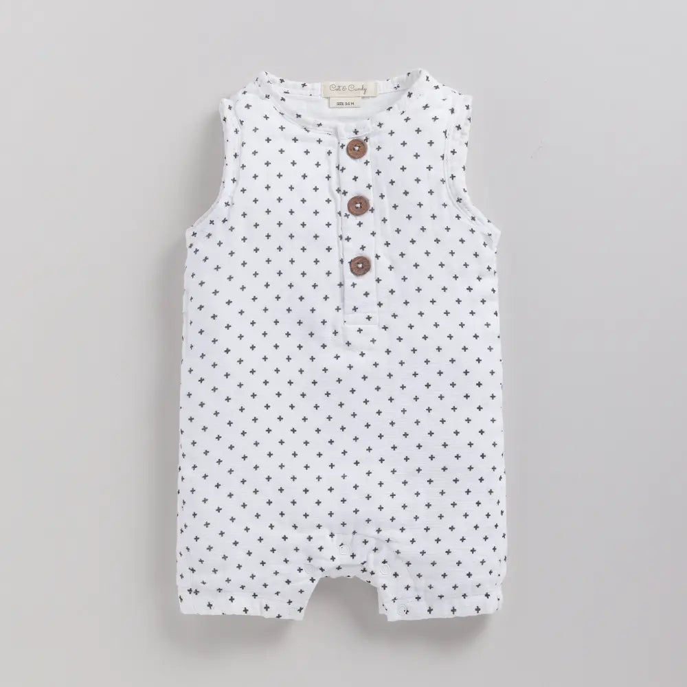 Cot &amp; Candy Baby Organic Muslin Half Romper-Cross Print
