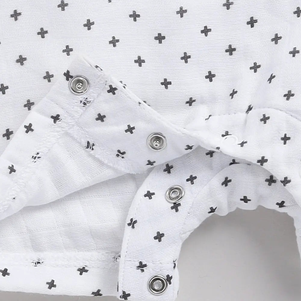 Cot &amp; Candy Baby Organic Muslin Half Romper-Cross Print