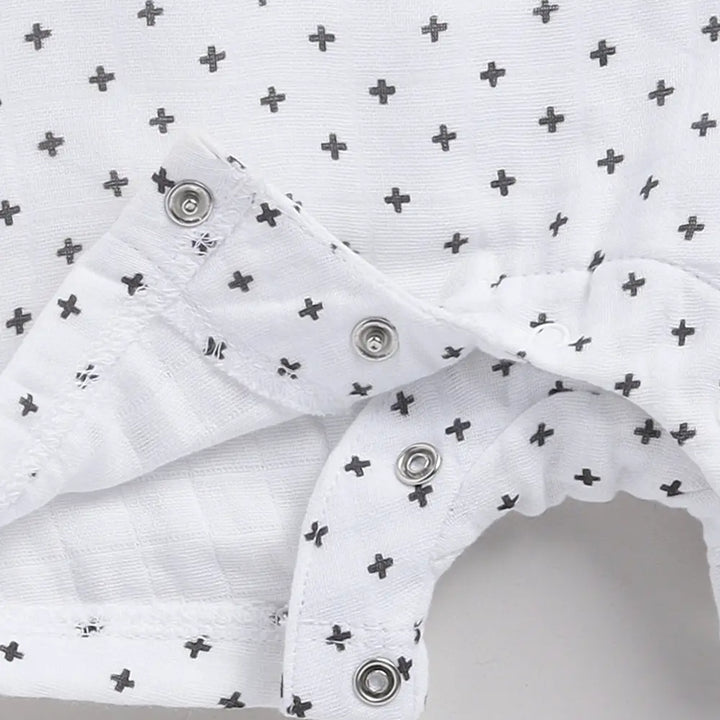 Cot &amp; Candy Baby Organic Muslin Half Romper-Cross Print