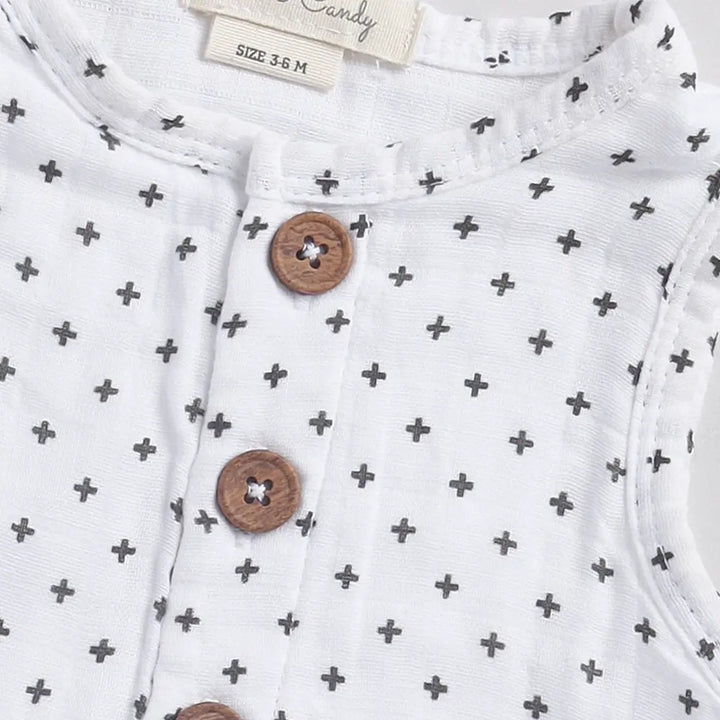 Cot &amp; Candy Baby Organic Muslin Half Romper-Cross Print