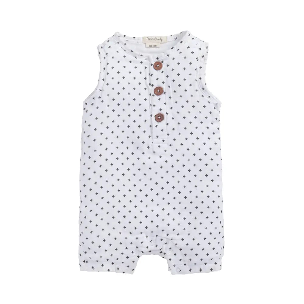 Cot &amp; Candy Baby Organic Muslin Half Romper-Cross Print