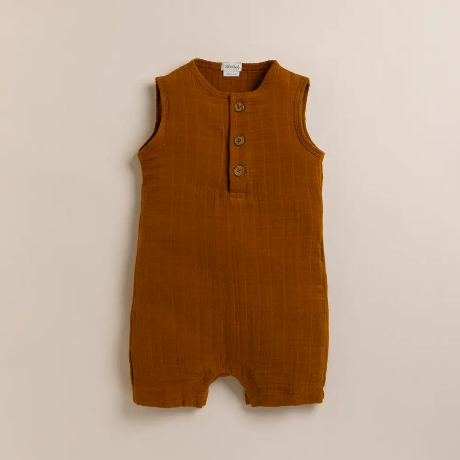 Cot & Candy Baby Organic Muslin Half Romper-Ginger