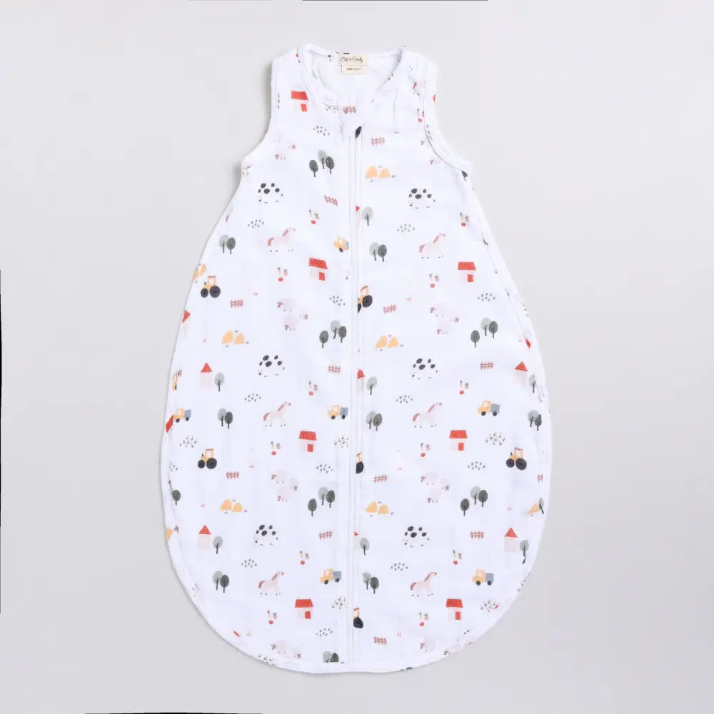 Cot &amp; Candy Baby Organic Baby Muslin Sleeping Bag-Farm Animals