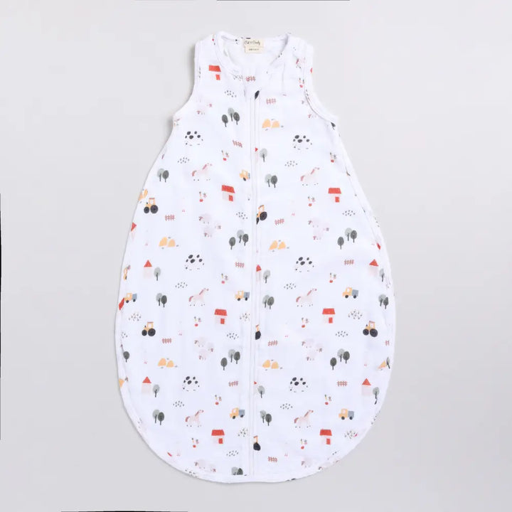 Cot &amp; Candy Baby Organic Baby Muslin Sleeping Bag-Farm Animals