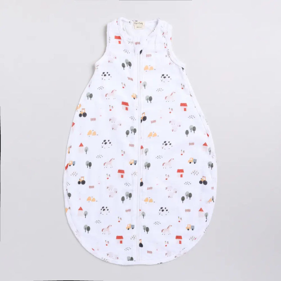 Cot & Candy Baby Organic Baby Muslin Sleeping Bag-Farm Animals