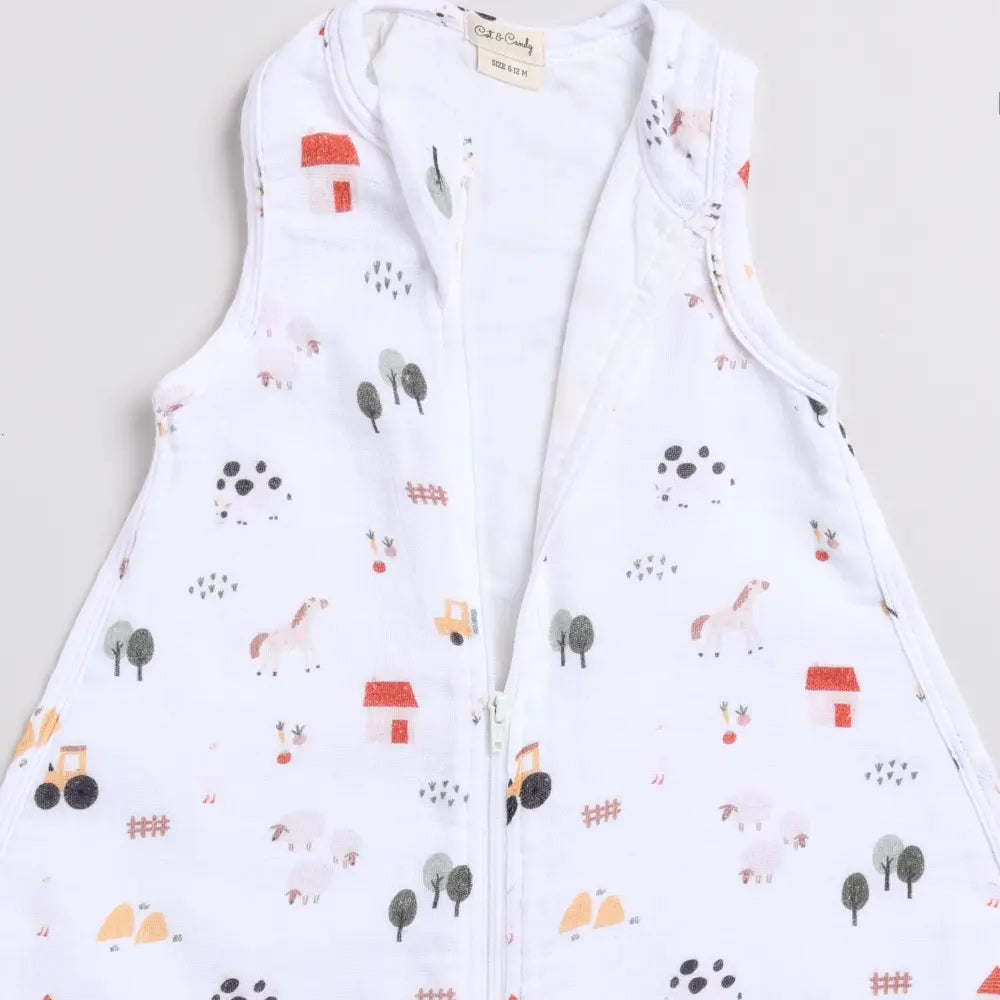 Cot &amp; Candy Baby Organic Baby Muslin Sleeping Bag-Farm Animals