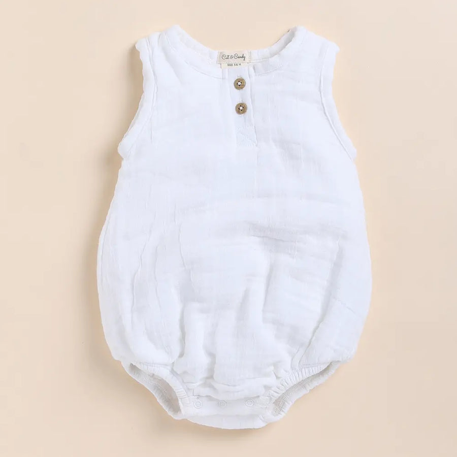 Cot & Candy Baby Organic Muslin Bubble Romper-White
