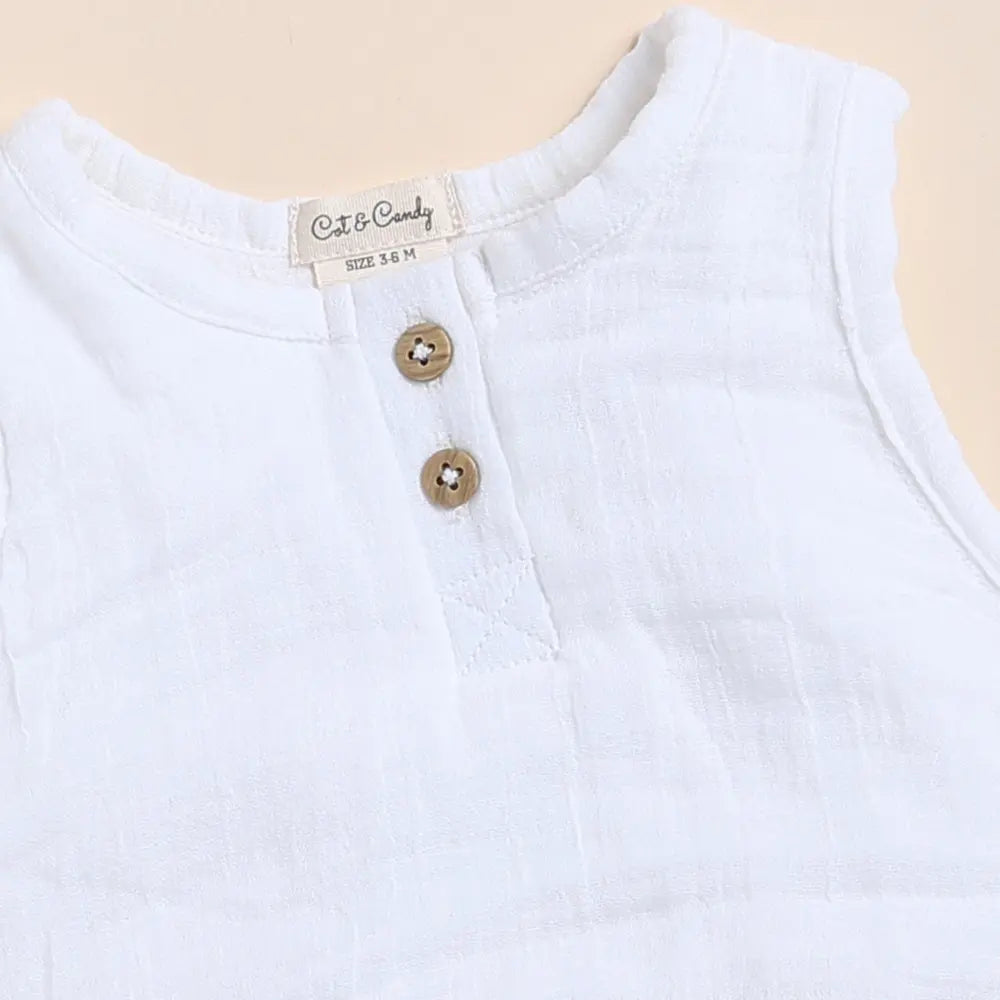 Cot &amp; Candy Baby Organic Muslin Bubble Romper-White