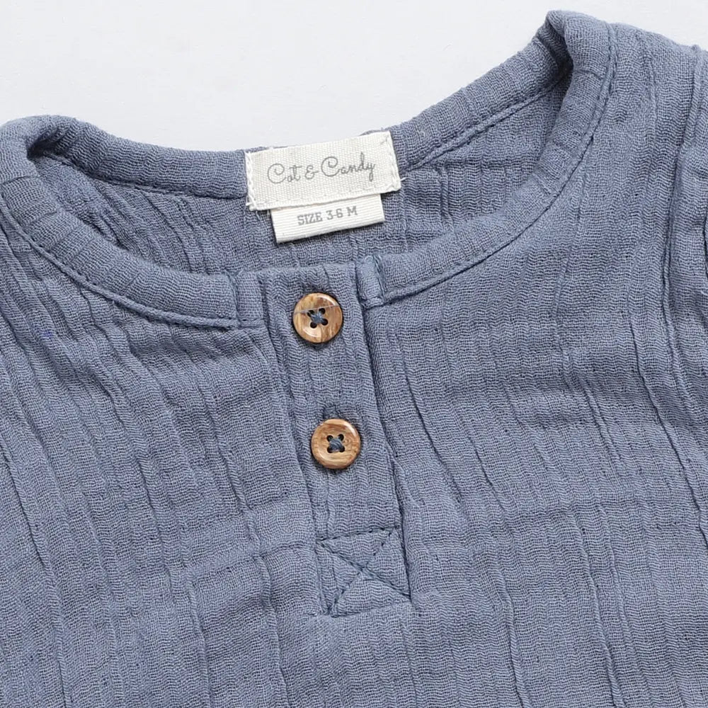 Cot &amp; Candy Baby Organic Muslin Bubble Romper-Aqua