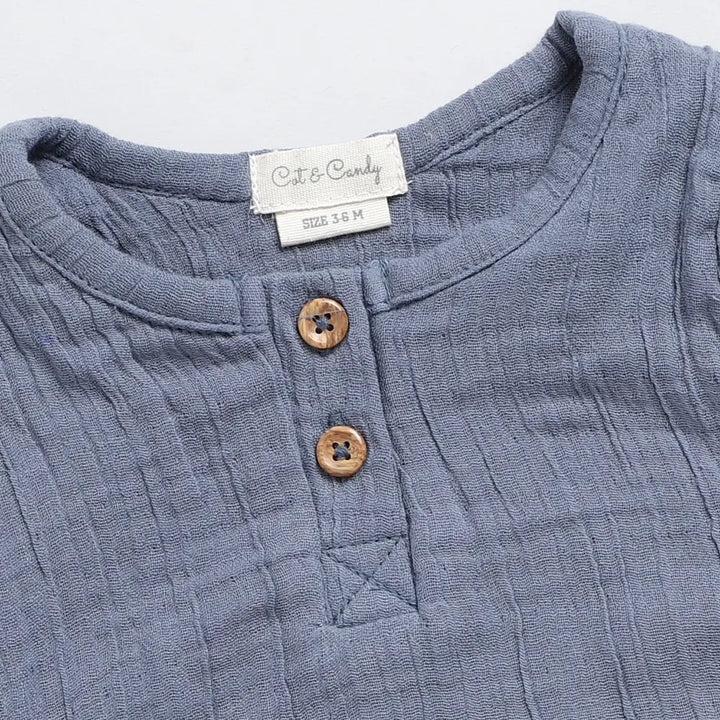 Cot &amp; Candy Baby Organic Muslin Bubble Romper-Aqua