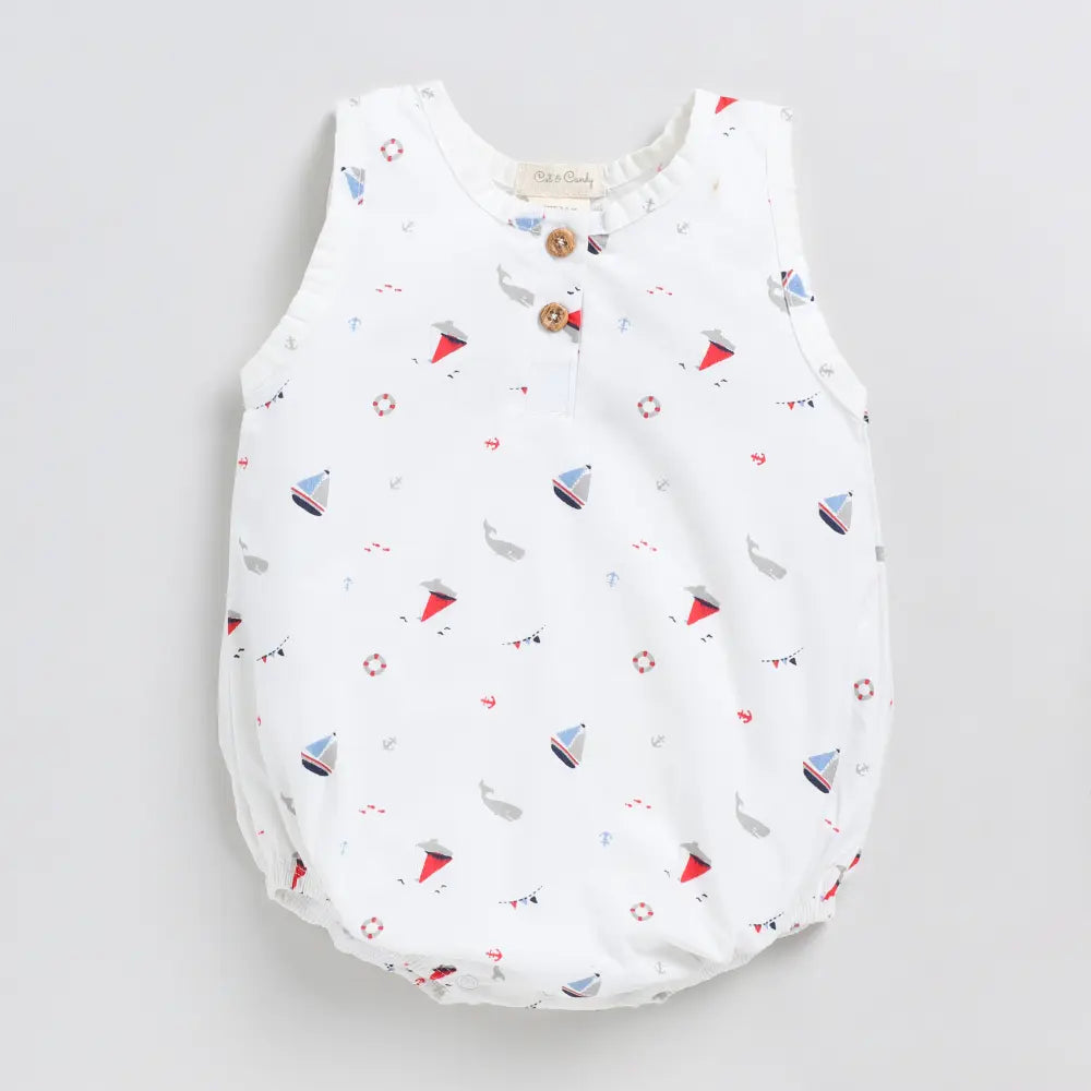 Cot &amp; Candy Baby Organic Muslin Bubble Romper-Nautica OR Boat