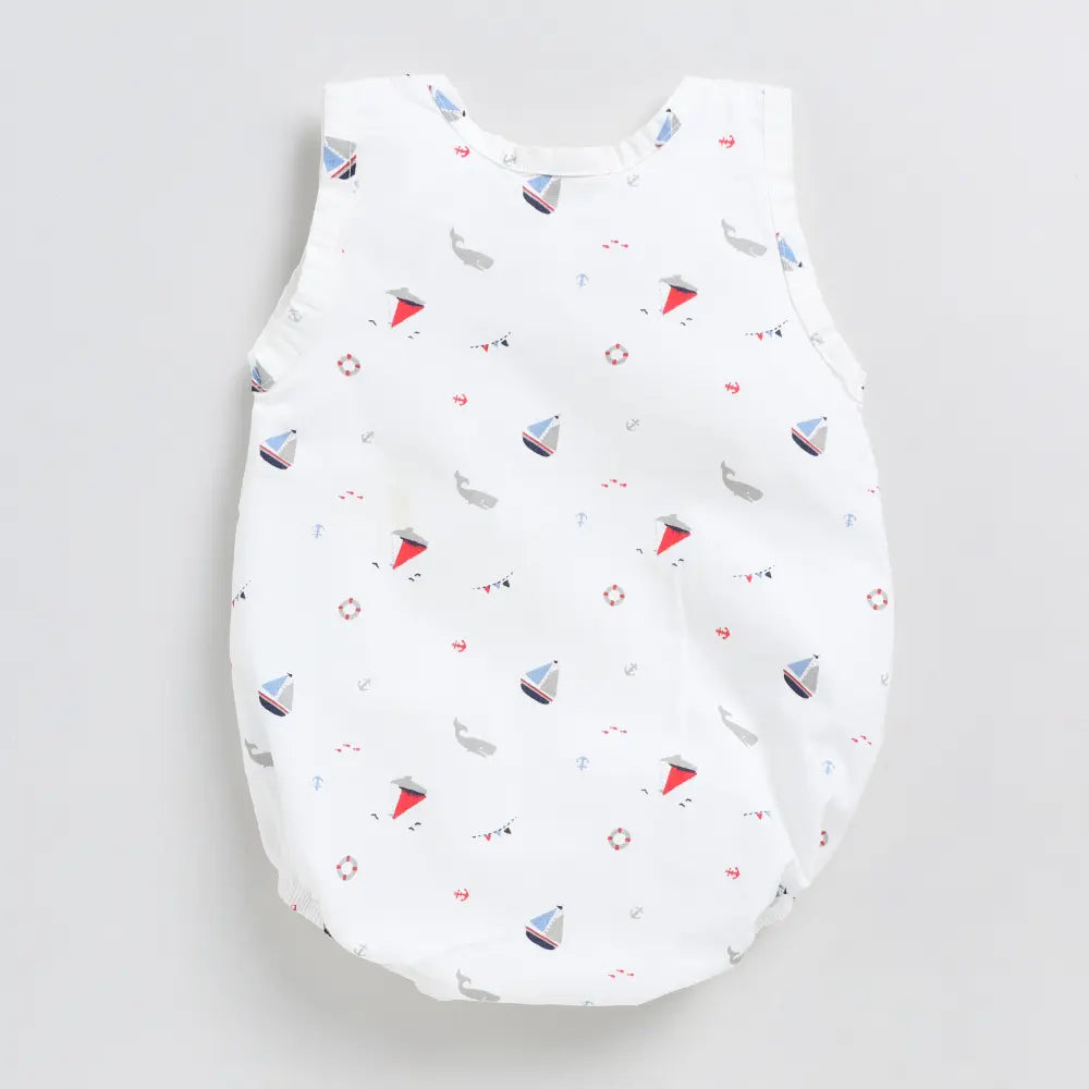 Cot &amp; Candy Baby Organic Muslin Bubble Romper-Nautica OR Boat