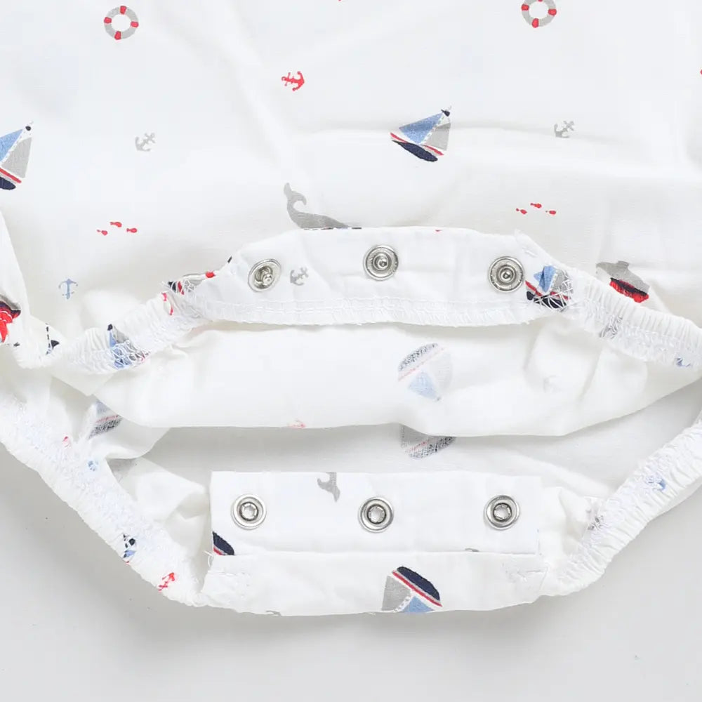 Cot &amp; Candy Baby Organic Muslin Bubble Romper-Nautica OR Boat