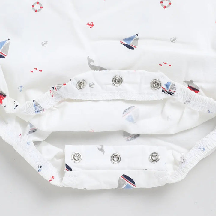 Cot &amp; Candy Baby Organic Muslin Bubble Romper-Nautica OR Boat