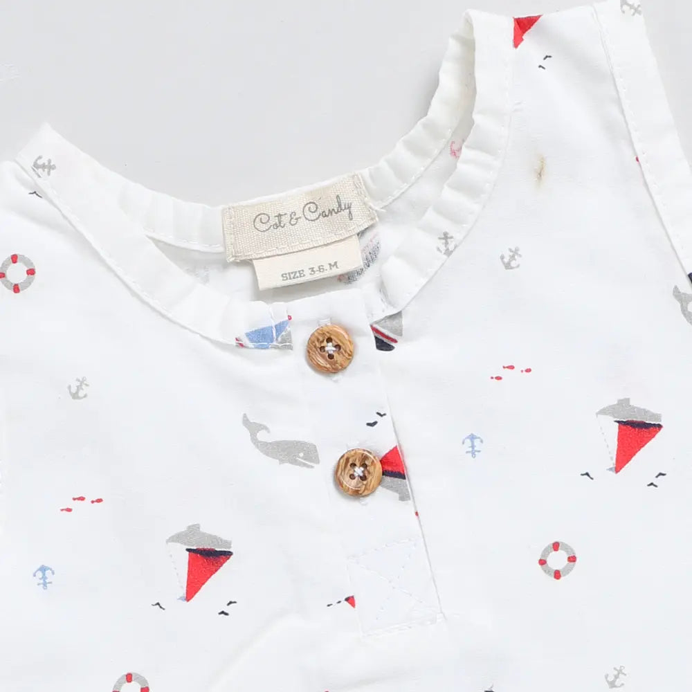 Cot &amp; Candy Baby Organic Muslin Bubble Romper-Nautica OR Boat