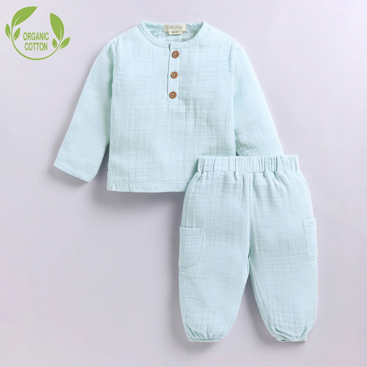 Cot &amp; Candy Baby Organic Muslin Long Sleeve Lounge Set - Sky Blue
