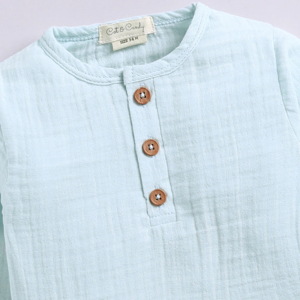 Cot &amp; Candy Baby Organic Muslin Long Sleeve Lounge Set - Sky Blue